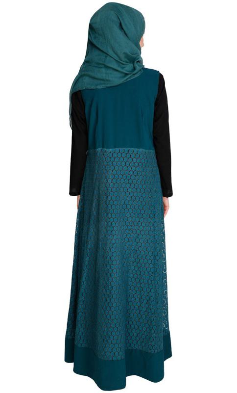Lace Jacket Bottle Green Abaya (Made-To-Order)