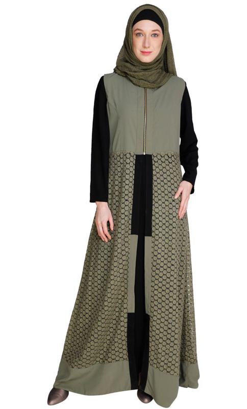Lace Jacket Dead Mint Abaya (Made-To-Order)