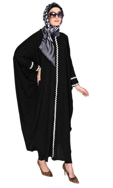 Lace Trim Black Kaftan