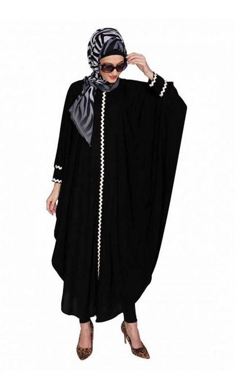 Lace Trim Black Kaftan