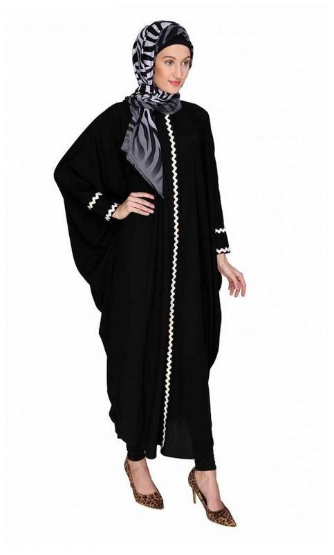 Lace Trim Black Kaftan