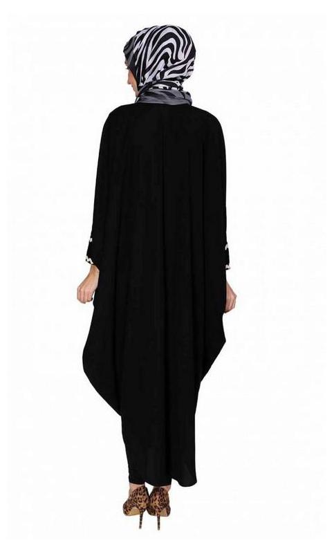 Lace Trim Black Kaftan