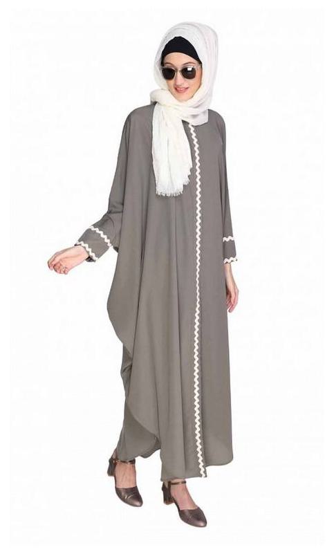 Lace Trim Grey Kaftan (Made-To-Order)