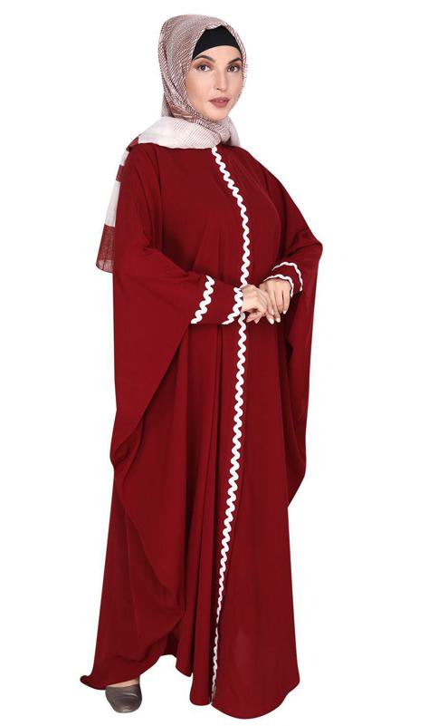 Lace Trim Maroon Kaftan (Made-To-Order)
