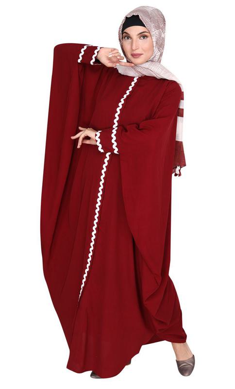 Lace Trim Maroon Kaftan (Made-To-Order)