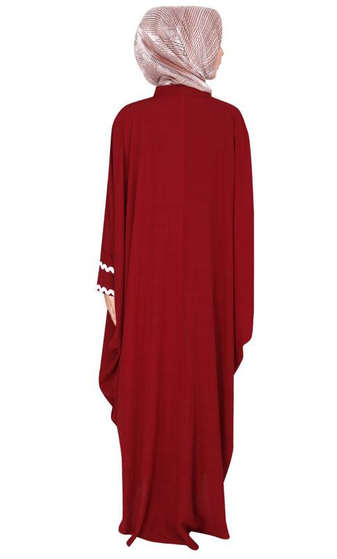 Lace Trim Maroon Kaftan (Made-To-Order)