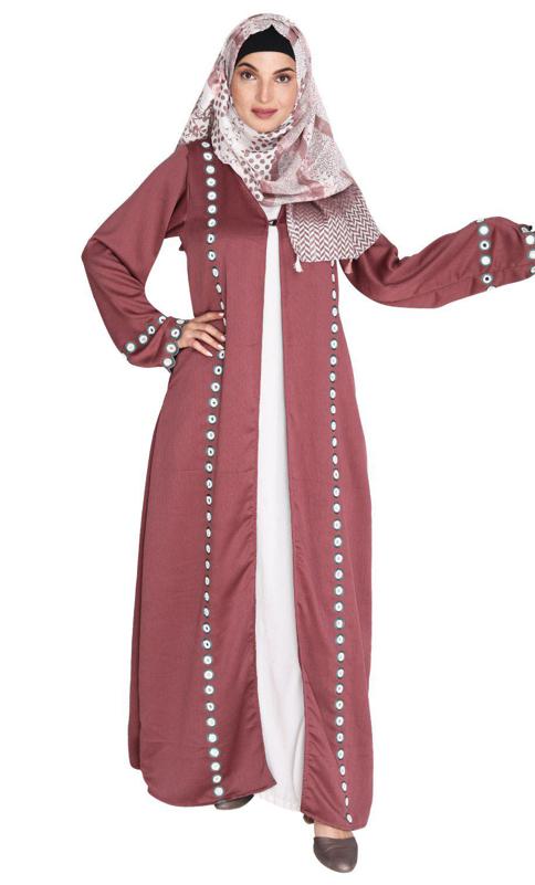 Light Purple Jacket Style Abaya with Exquisite Mirror Work (Made-To-Order)