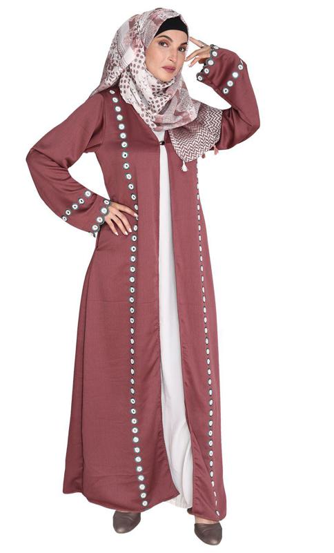 Light Purple Jacket Style Abaya with Exquisite Mirror Work (Made-To-Order)