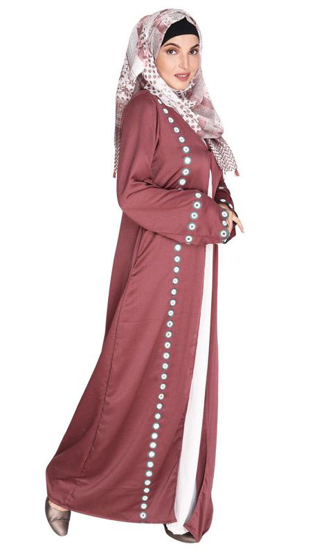 Light Purple Jacket Style Abaya with Exquisite Mirror Work (Made-To-Order)