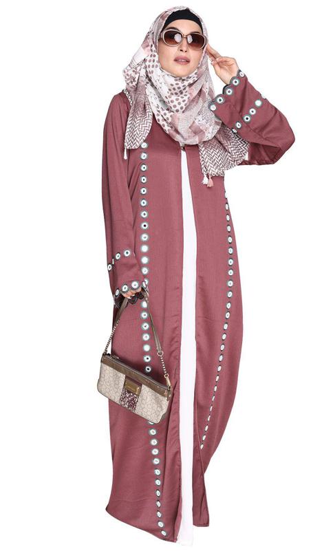 Light Purple Jacket Style Abaya with Exquisite Mirror Work (Made-To-Order)