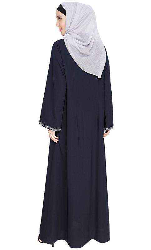 Lotus Embroidered Blue Dubai Style Abaya