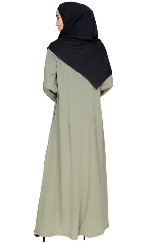 Lotus Embroidered Dead Mint Dubai Style Abaya