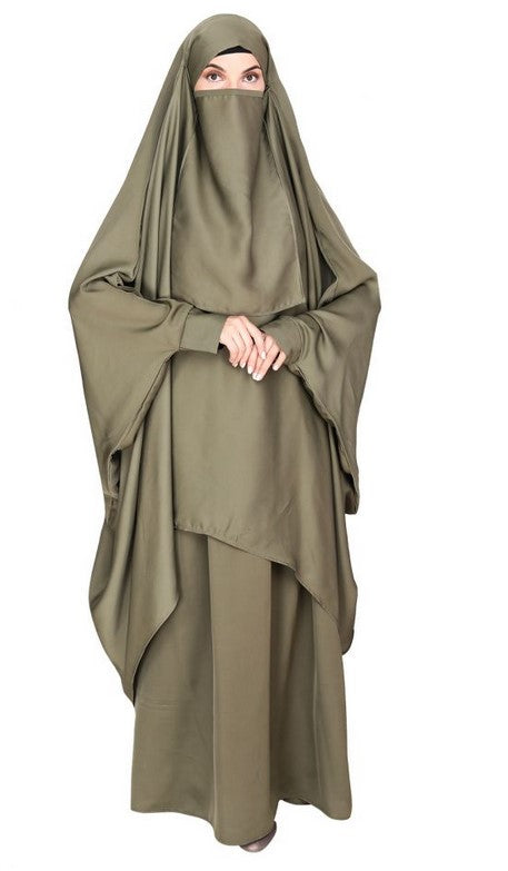 Luxurious Designer Dead Mint Khimar and Skirt Jilbab Set (Made-To-Order)