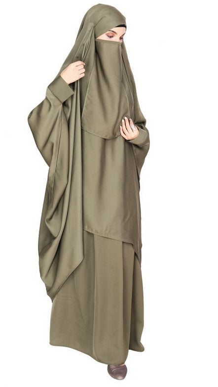 Luxurious Designer Dead Mint Khimar and Skirt Jilbab Set (Made-To-Order)