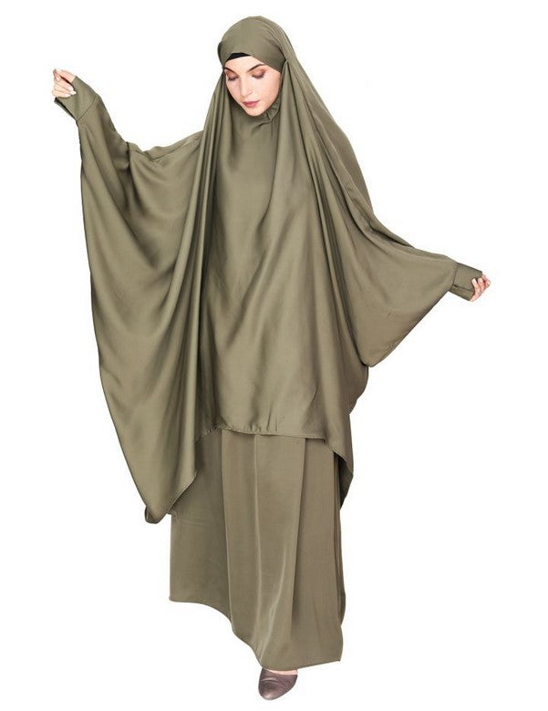 Luxurious Designer Dead Mint Khimar and Skirt Jilbab Set (Made-To-Order)