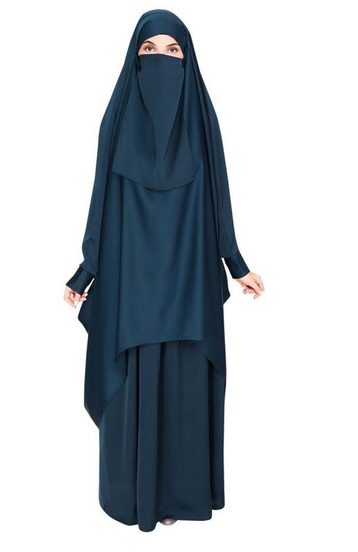 Luxurious High Low Style Bottle Green Khimar and Skirt Jilbab Set (Made-To-Order)