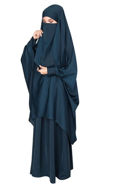 Luxurious High Low Style Bottle Green Khimar and Skirt Jilbab Set (Made-To-Order)