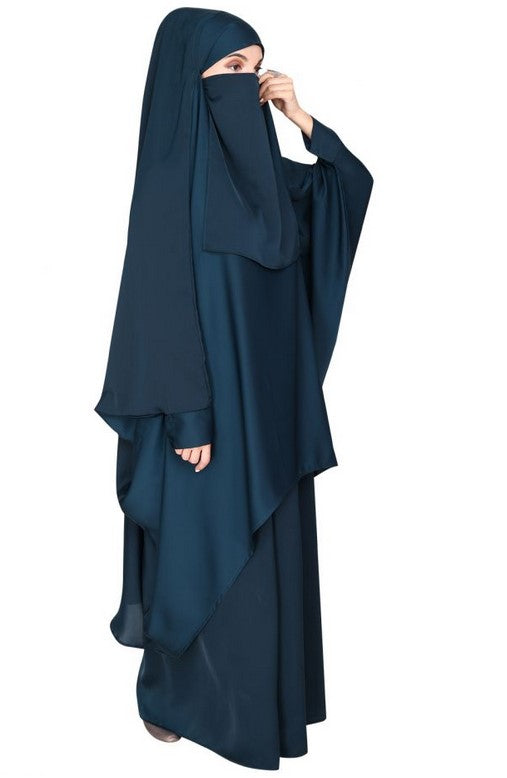 Luxurious High Low Style Bottle Green Khimar and Skirt Jilbab Set (Made-To-Order)