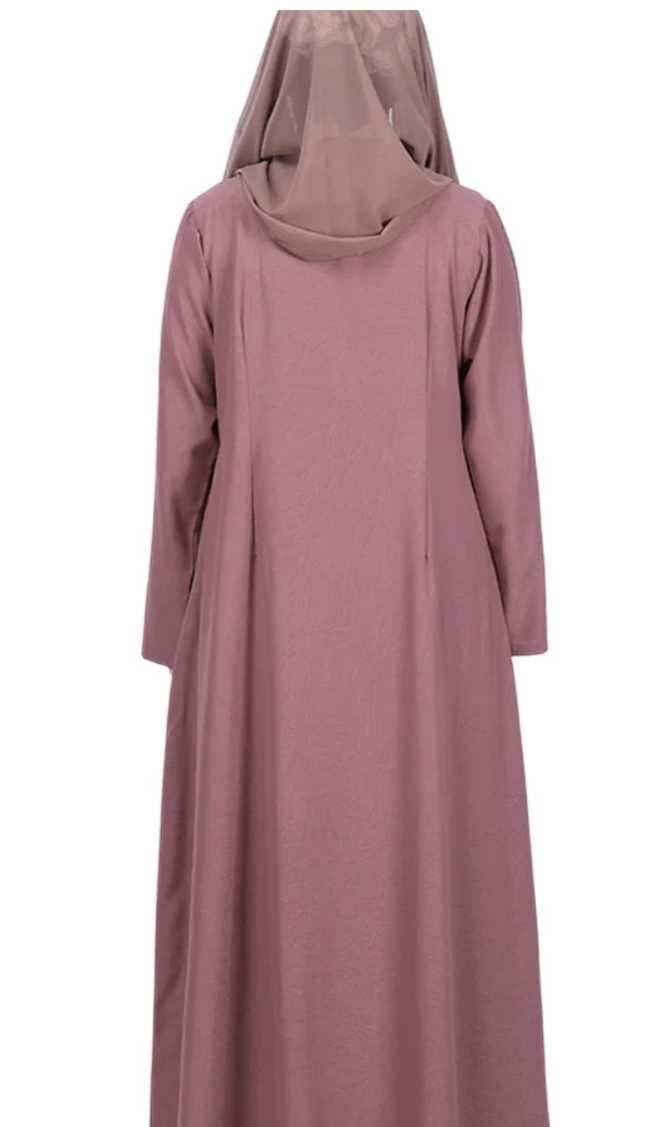 Brown Sleek Abaya with Zipper and Pockets