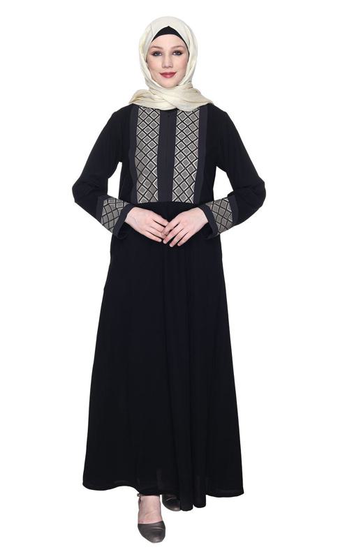 Magnificent Black Abaya With Gleaming Yolk And Sleeves (Made-To-Order)