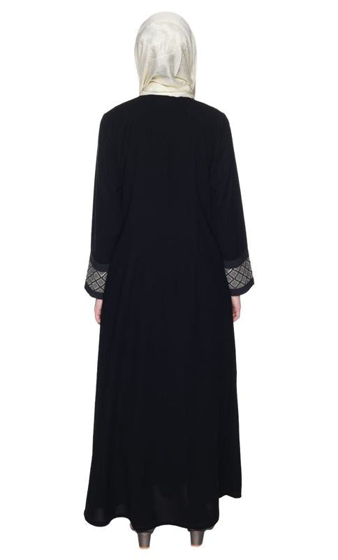 Magnificent Black Abaya With Gleaming Yolk And Sleeves (Made-To-Order)