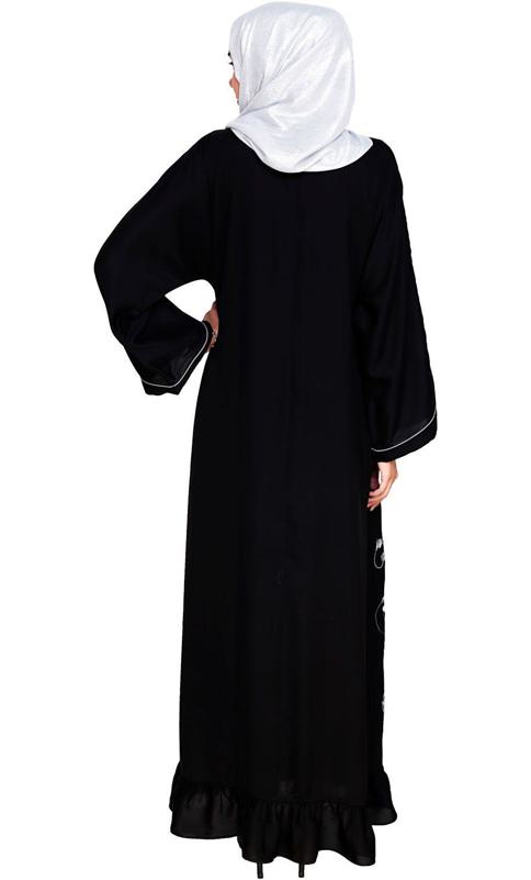 Magnificent Black Gathers Embroidered Dubai Style Abaya