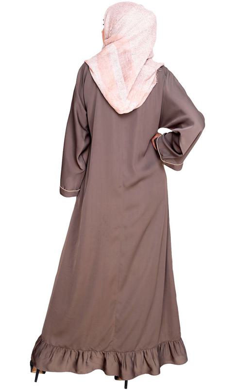 Magnificent Grey Gathers Embroidered Dubai Style Abaya (Made-To-Order)