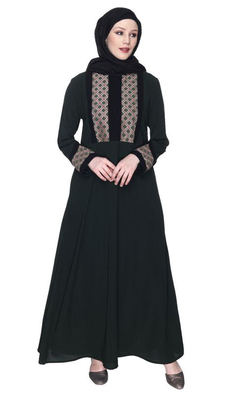 Magnificent Olive Green Abaya With Gleaming Yolk And Sleeves