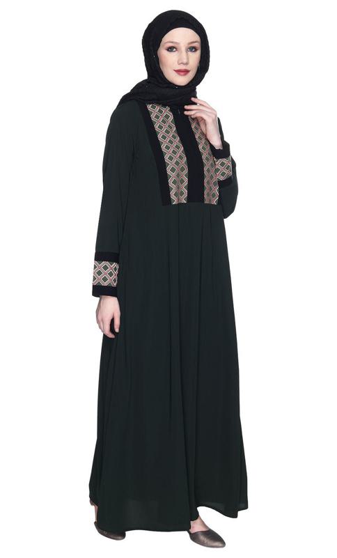 Magnificent Olive Green Abaya With Gleaming Yolk And Sleeves