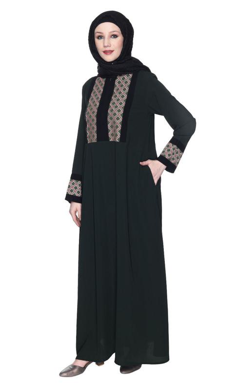 Magnificent Olive Green Abaya With Gleaming Yolk And Sleeves