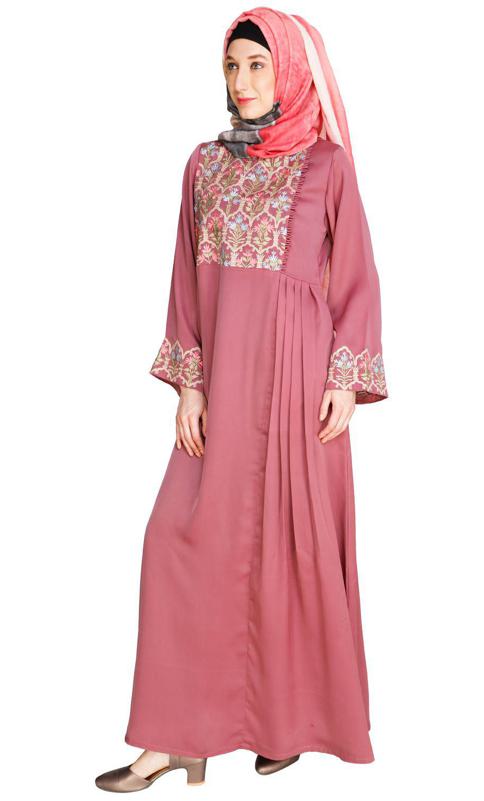 Majorelle Floral Onion Pink Pleated Abaya
