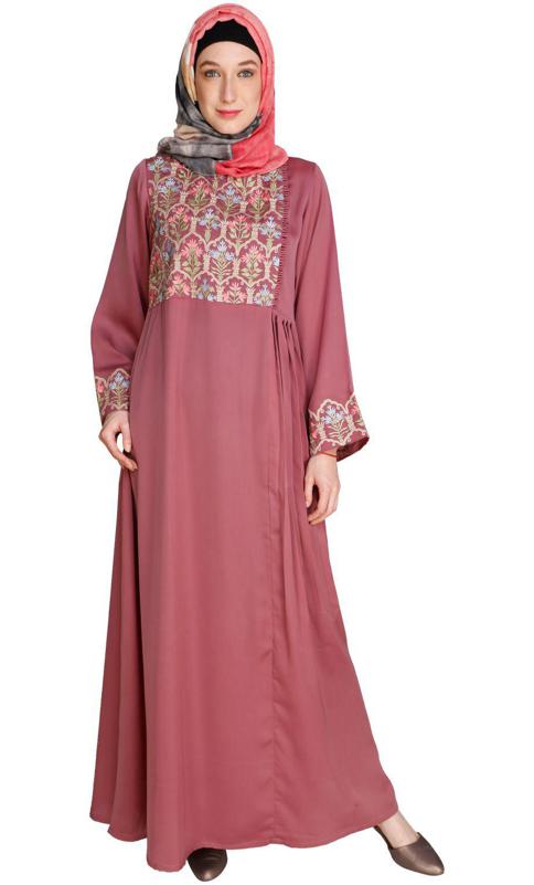 Majorelle Floral Onion Pink Pleated Abaya