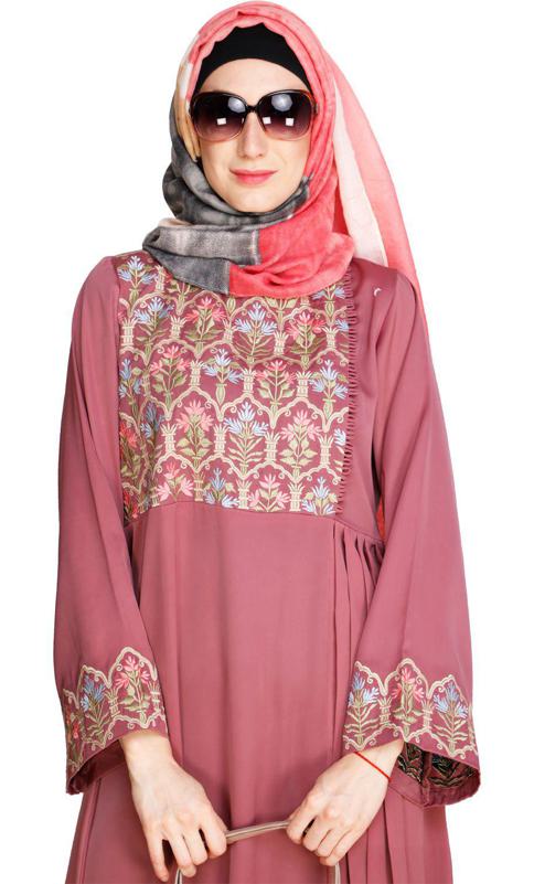 Majorelle Floral Onion Pink Pleated Abaya