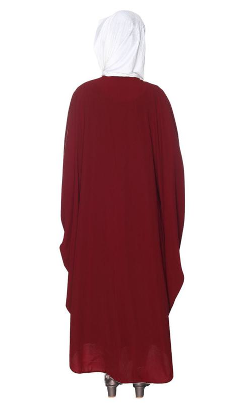 Maroon And White Dimensional Design Embroidered Kaftan (Made-To-Order)