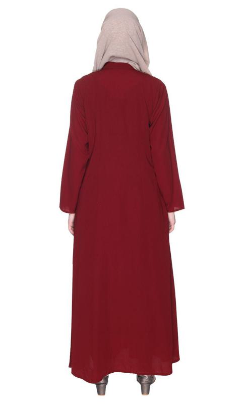 Maroon Regal Abaya With Gold Embroidery
