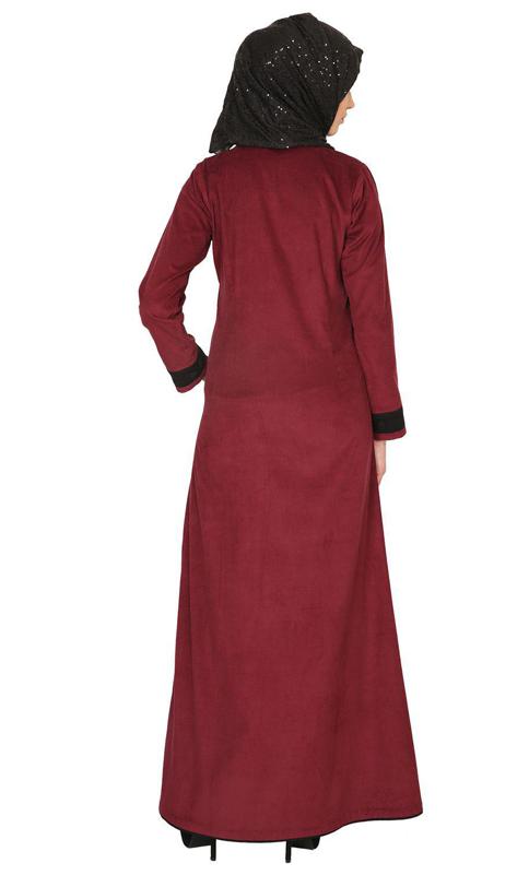 Maroon Velvet Corduroy Coat Style Abaya