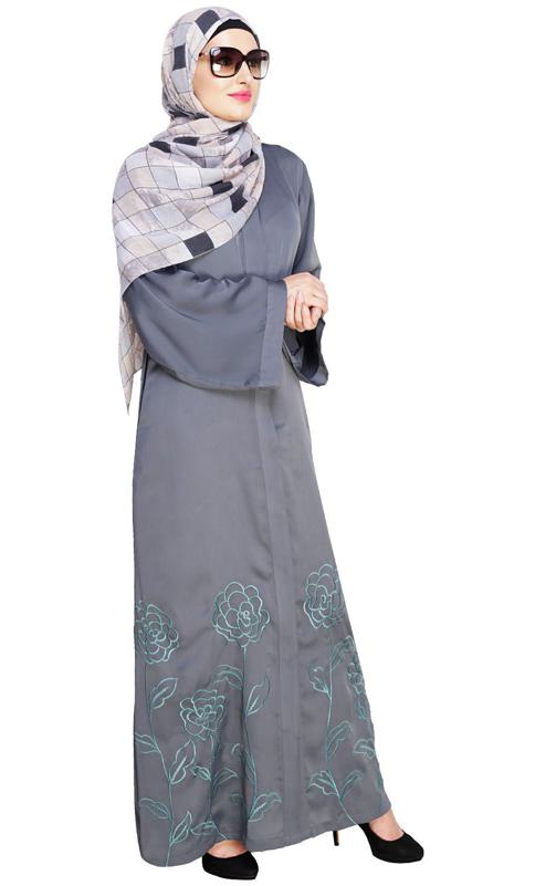 Mesmerising Grey Dubai Style Abaya (Made-To-Order)