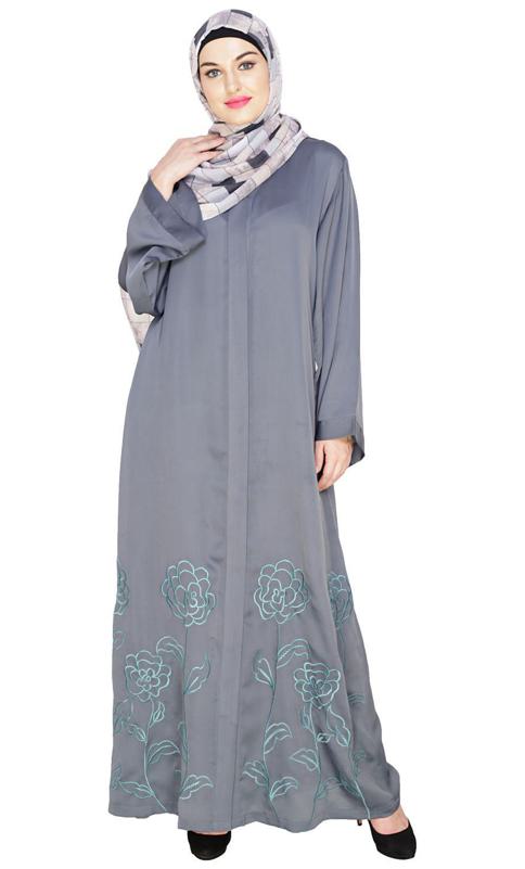 Mesmerising Grey Dubai Style Abaya (Made-To-Order)