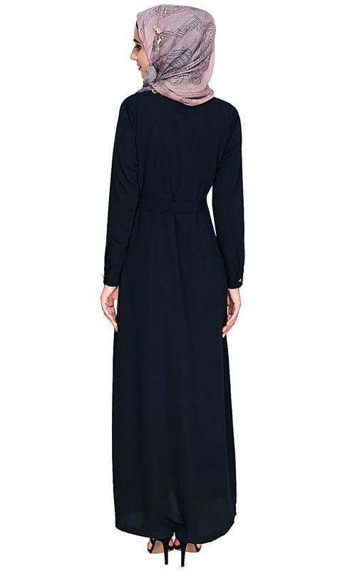 Metallic Sheen Front Zipper Blue Abaya