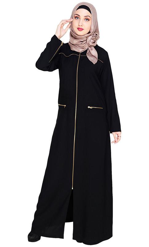 Metallic Zip Black Abaya (Made-To-Order)