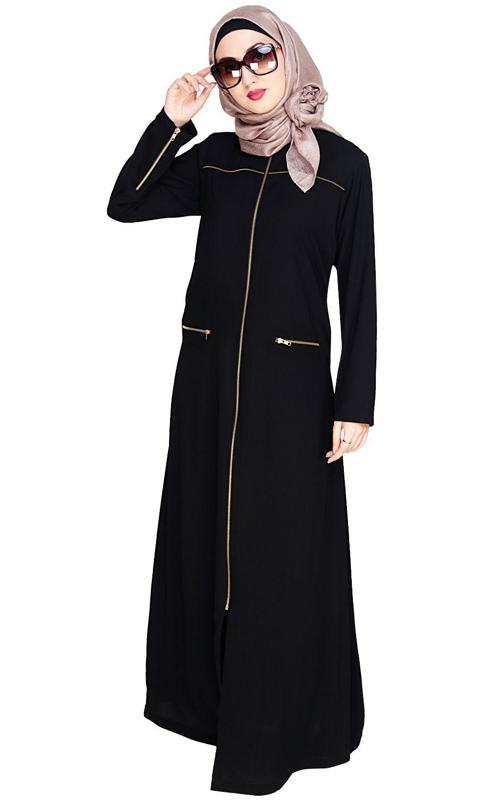 Metallic Zip Black Abaya (Made-To-Order)