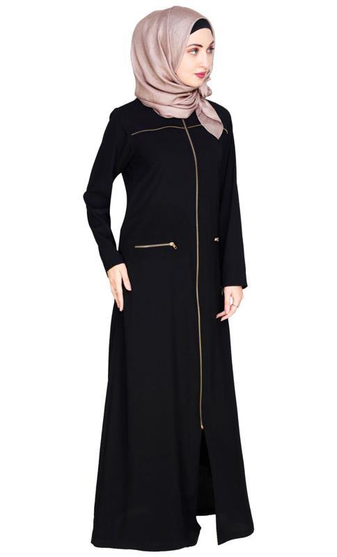 Metallic Zip Black Abaya (Made-To-Order)