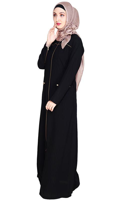 Metallic Zip Black Abaya (Made-To-Order)
