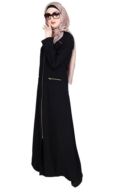 Metallic Zip Black Abaya (Made-To-Order)