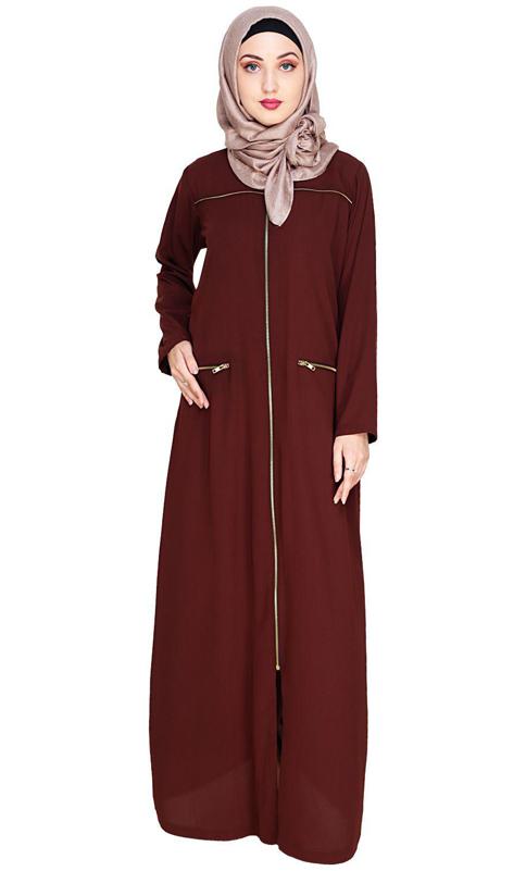 Metallic Zip Brown Abaya (Made-To-Order)