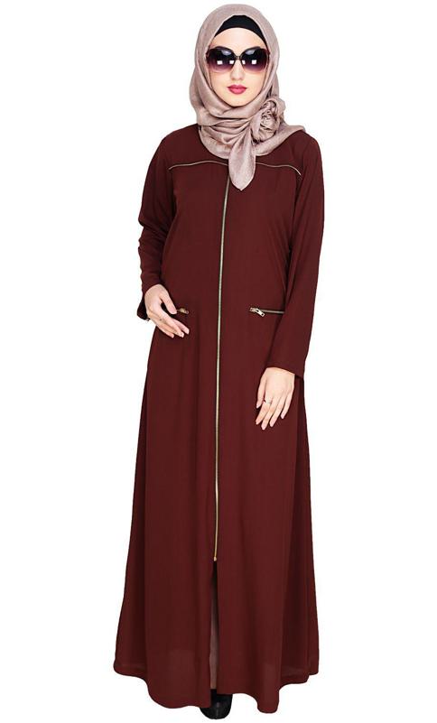 Metallic Zip Brown Abaya (Made-To-Order)