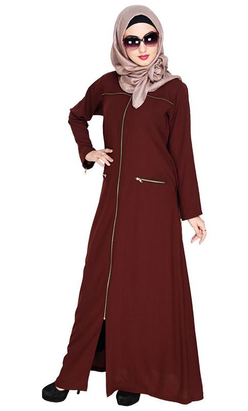 Metallic Zip Brown Abaya (Made-To-Order)