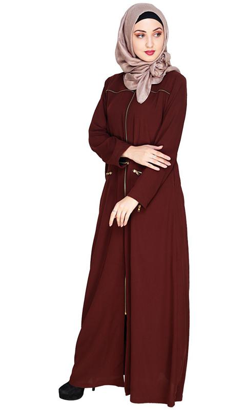 Metallic Zip Brown Abaya (Made-To-Order)
