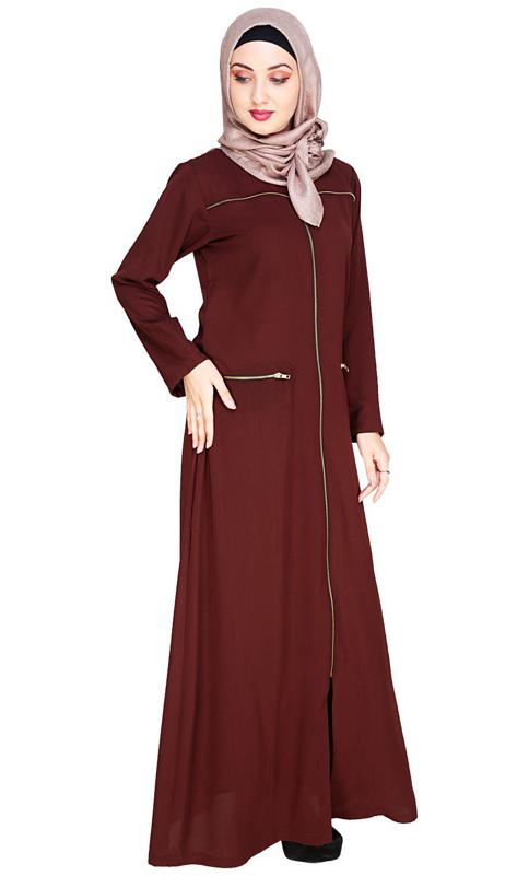 Metallic Zip Brown Abaya (Made-To-Order)