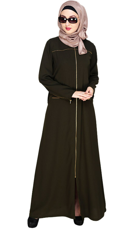 Metallic Zip Olive Abaya (Made-To-Order)